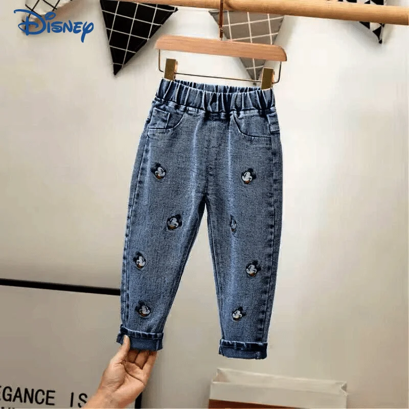 Disney Mickey Baby Girl Boy Jeans Spring Autumn Toddler Child Denim Pant Middle Waist Cotton Casual Trouser Baby Clothes 18M-7Y