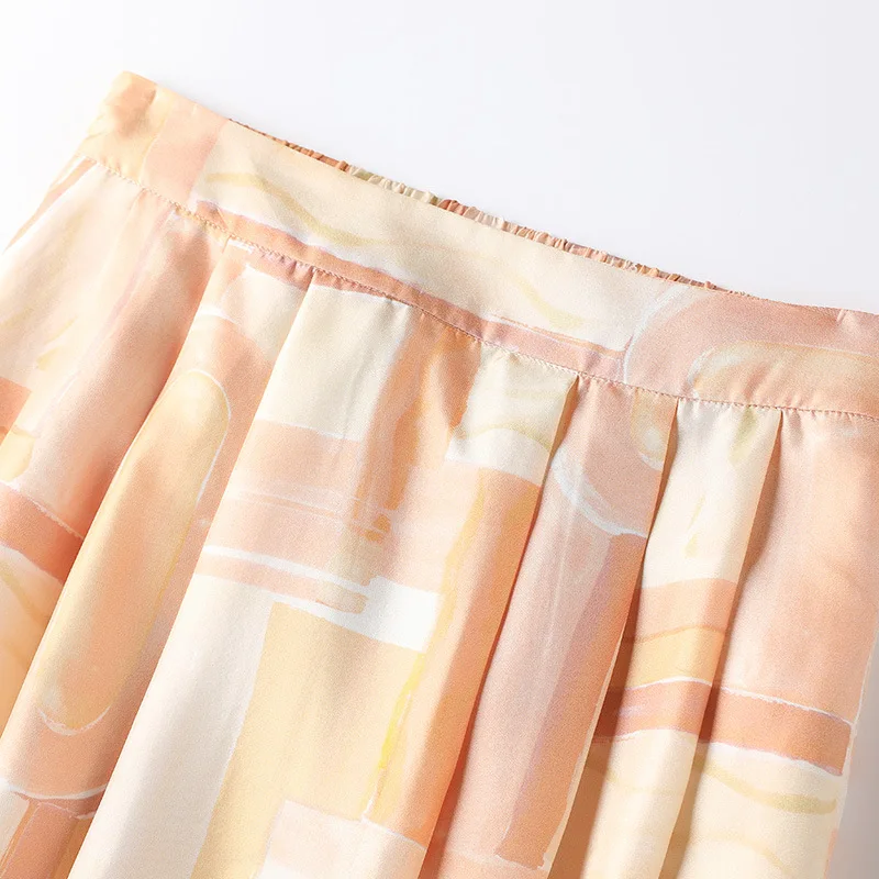 

Twill Crepe Silk Skirt Women Temperament Commuter Printing Mid-length Umbrella Skirt 2022 Spring New