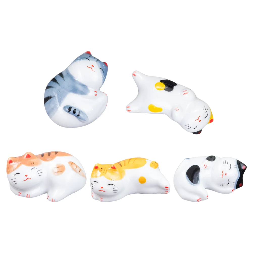 

5 Pcs Ceramic Chopstick Stand Fortune Cat Shape Chopstick Holder Tableware Rack
