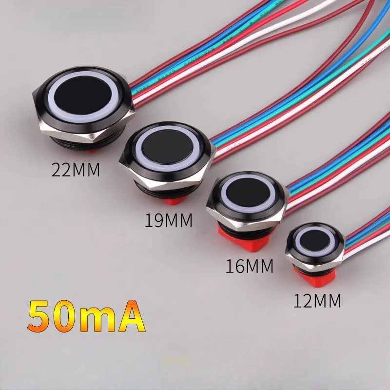 

12, 16, 19, 22 мм оксидированный черный ультратонкий легкий сенсорный переключатель, трехцветный переключатель, водонепроницаемый IP65, запуск сигнала питания