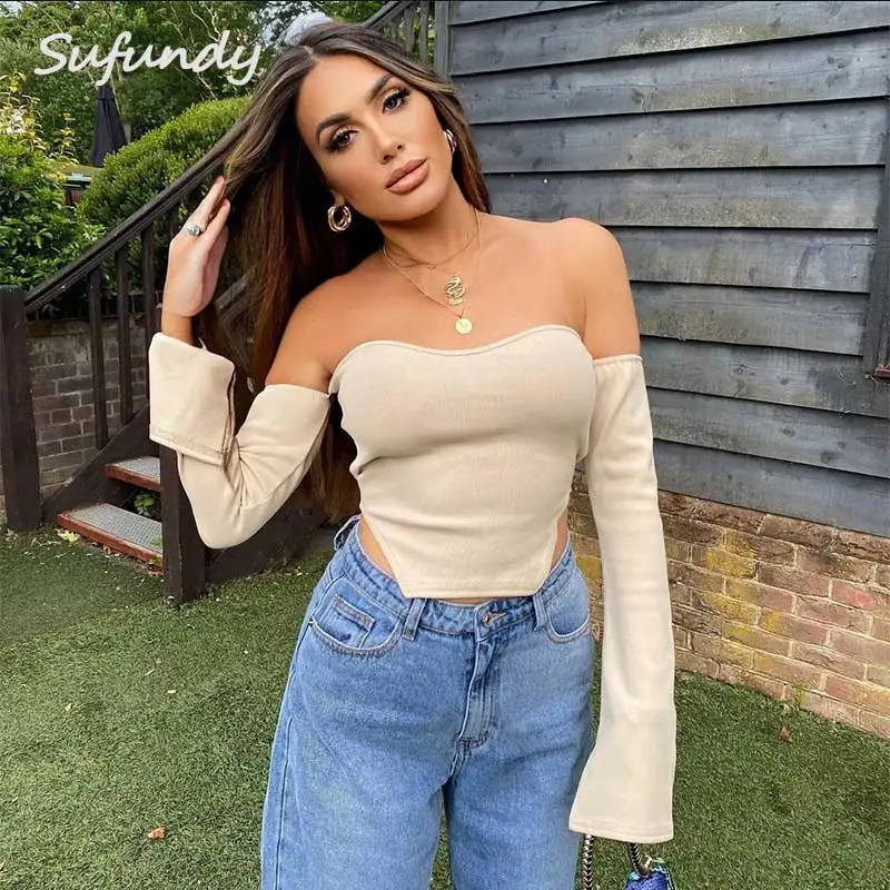 

Женская сексуальная рубашка Sufundy для ночного клуба с V-образным вырезом и квадратным вырезом, кружевной топ с длинным рукавом, Осень-зима 2021, ...