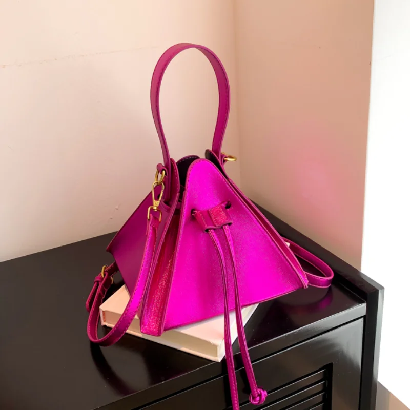 String Party Handbags for Women 2023 New Triangle Fashion Crossbody Bag High Quality Luxury Patent Leather Woman Shoulder Bag