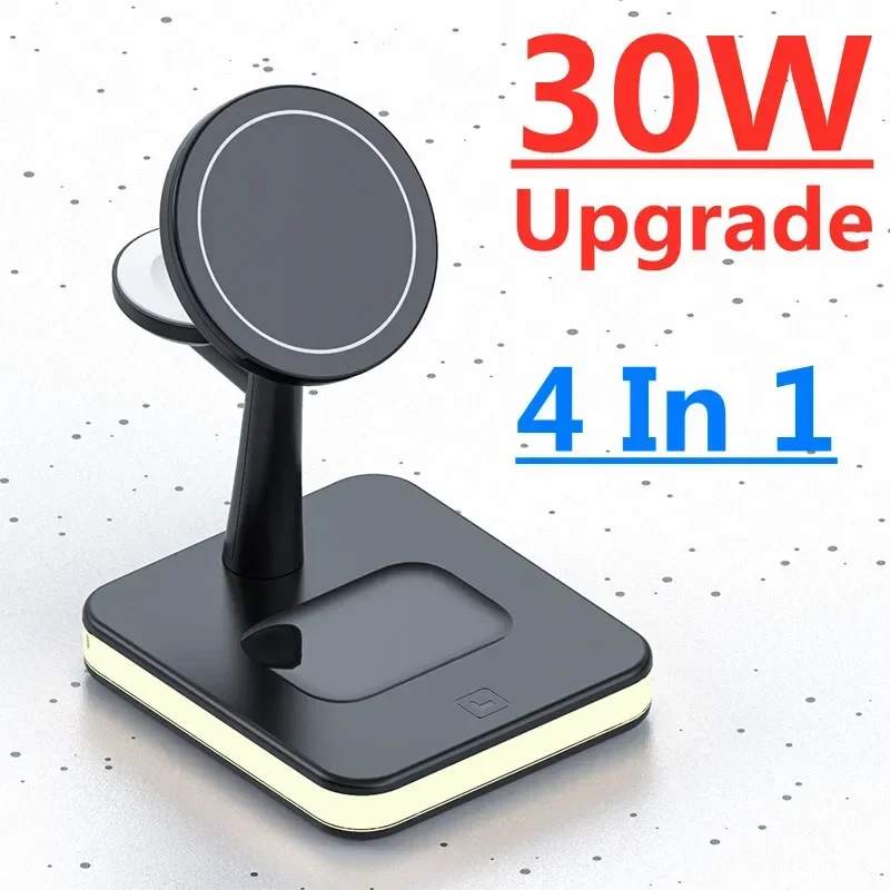 

Магнитное Беспроводное зарядное устройство 4 в 1 для Macsafe iPhone 12 13 Pro Max Mini Apple Watch Airpods Pro Qi, док-станция для быстрой зарядки, 30 Вт