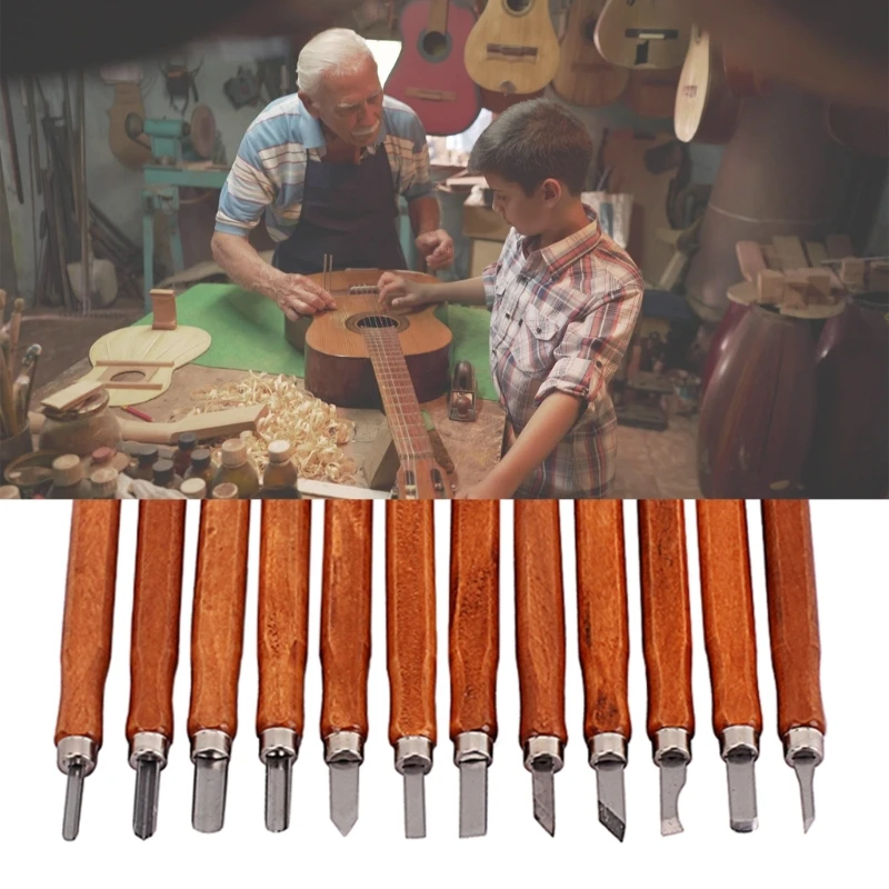 

Набор ножей для резьбы по дереву, 12 шт., набор инструментов для ручной резьбы с точильным камнем для DIY скульптур, плотников,