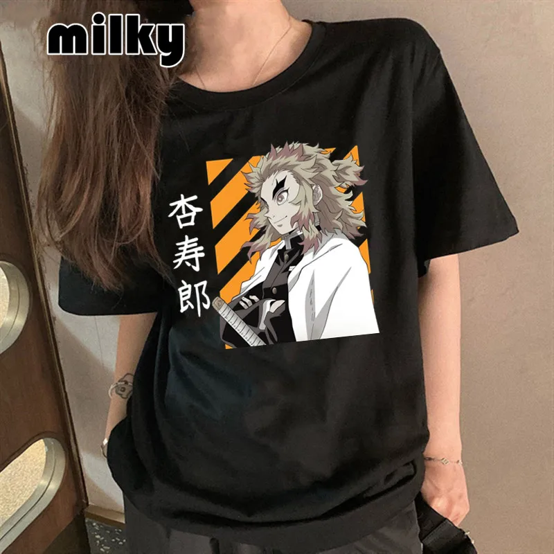 

Japan Design Anime Demon Slayer Tshirt Manga Rengoku Kyoujurou T-shirt Flame Hashira Tee Fashion Women Casual T Shirt streetwear