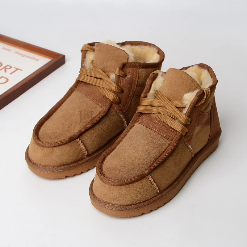 

High Quality Men's Snow Boots Fashion Warm Winter Boots Men Sheepskin Shoes 100％ Wool Natural Fur Genuine Leather Ankle Boots