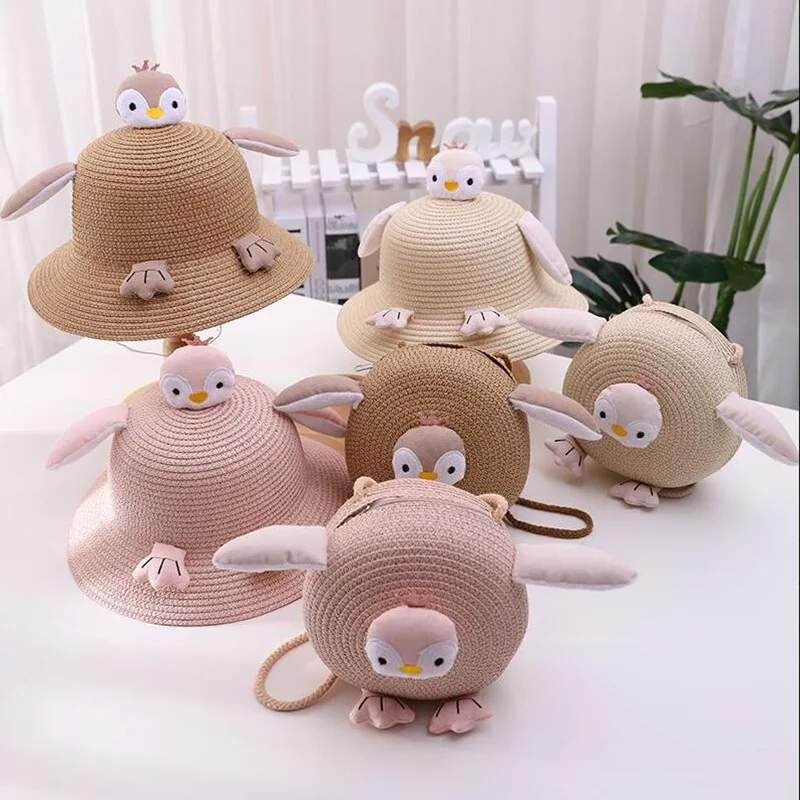 

2022 New Baby Straw Sun Hat Farmer Cap Cute Baby Girl Summer Straw Hats With Bag Child Hats Bird Shade Fisherman Hat kids hat