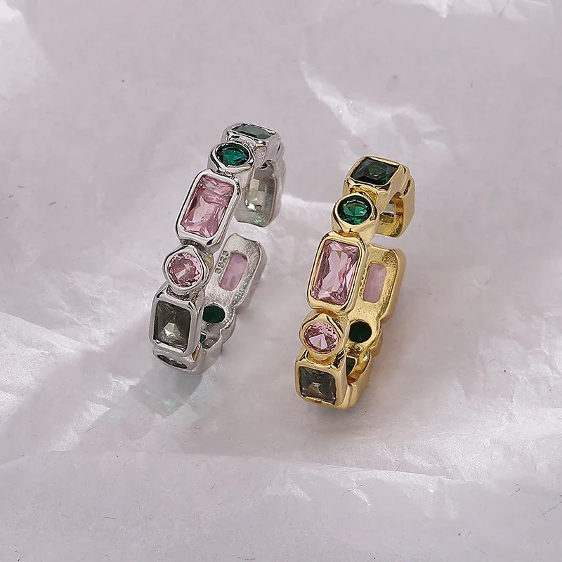 VIVILADY 925 серебро красочные геометрические циркониевые Регулируемые кольца для