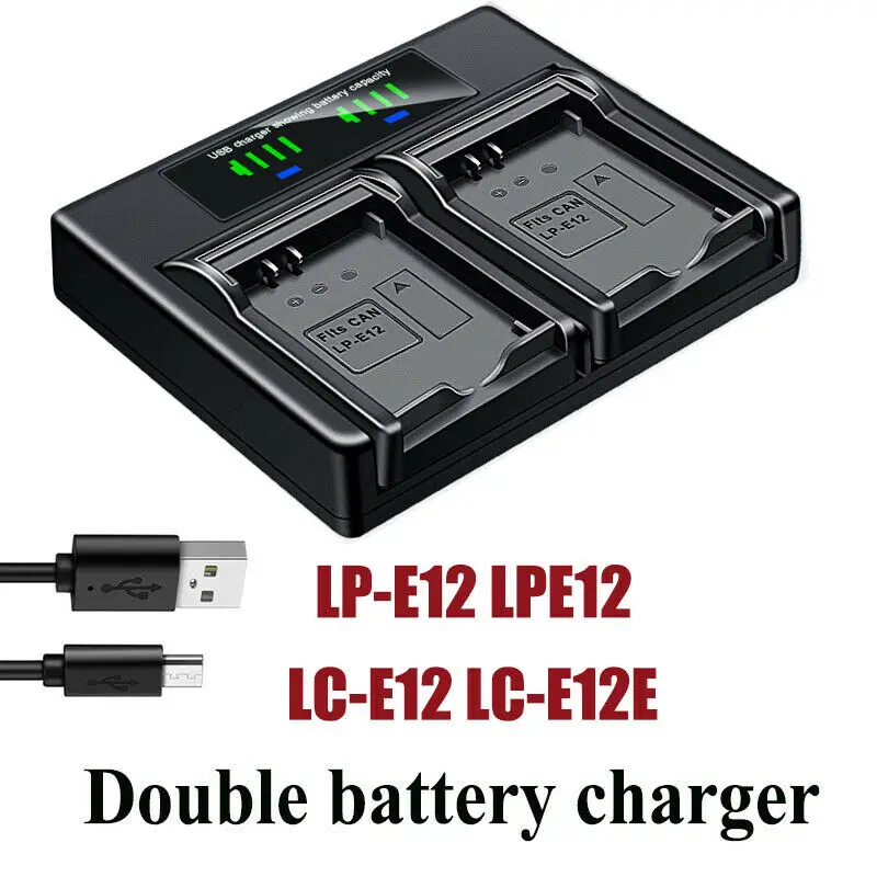 

Dual Battery Charger For Canon LP-E12 LC-E12 E12E EOS 100D M M2 M10 M50 M100