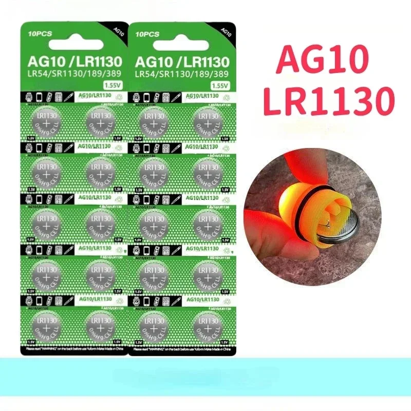 10 шт. игрушки для часов дистанционная батарея 1 55 В AG10 LR1130 SR54 389 189 SR1130 AG13 LR44