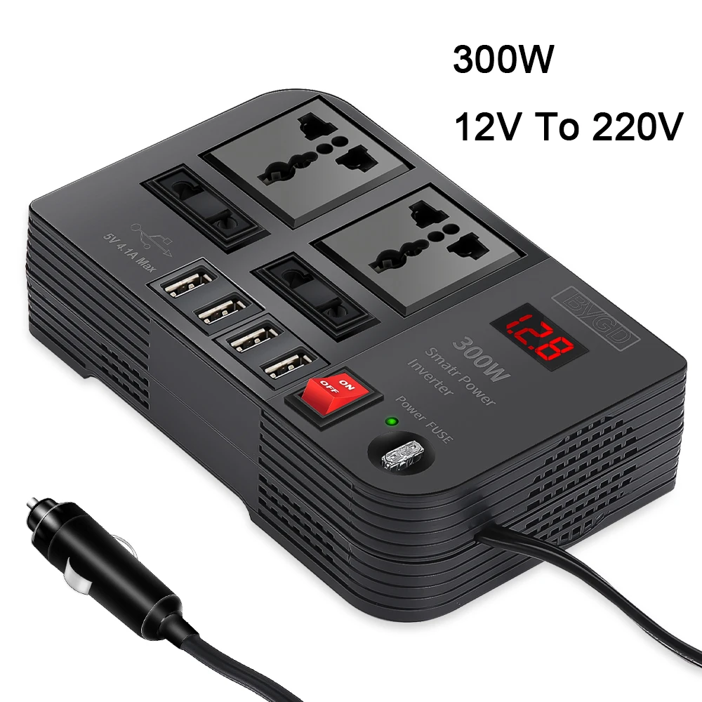 

300W Car Power Inverter DC 12V to AC 220V Converter 4USB Charger Power Adapter Outlet Adapter Fast Charging Universal Socket