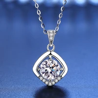 square 1 carat d color moissanite diamond 925 silver necklace women trendy pendants jewelry