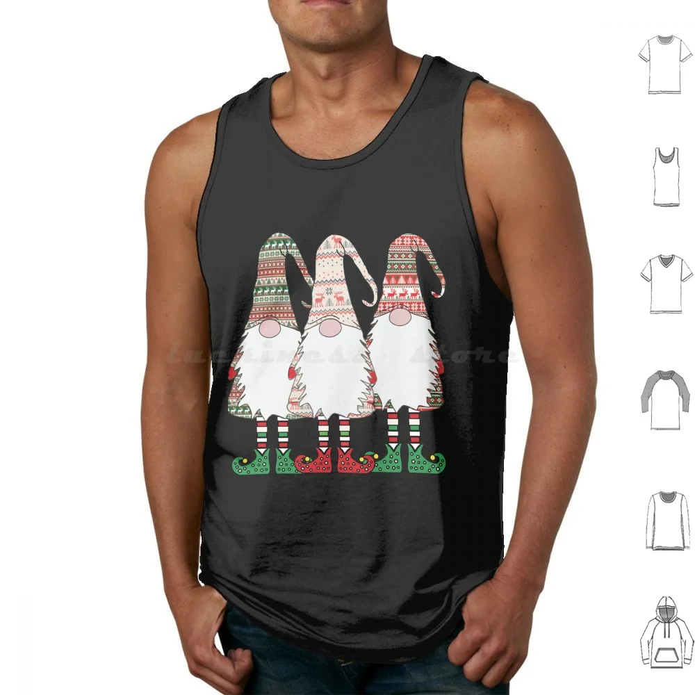 

3 Nordic Gnomes Winter Christmas Swedish Tomte Cute Elves Tank Tops Print Cotton God Jul Tomte Scandinavian Merry