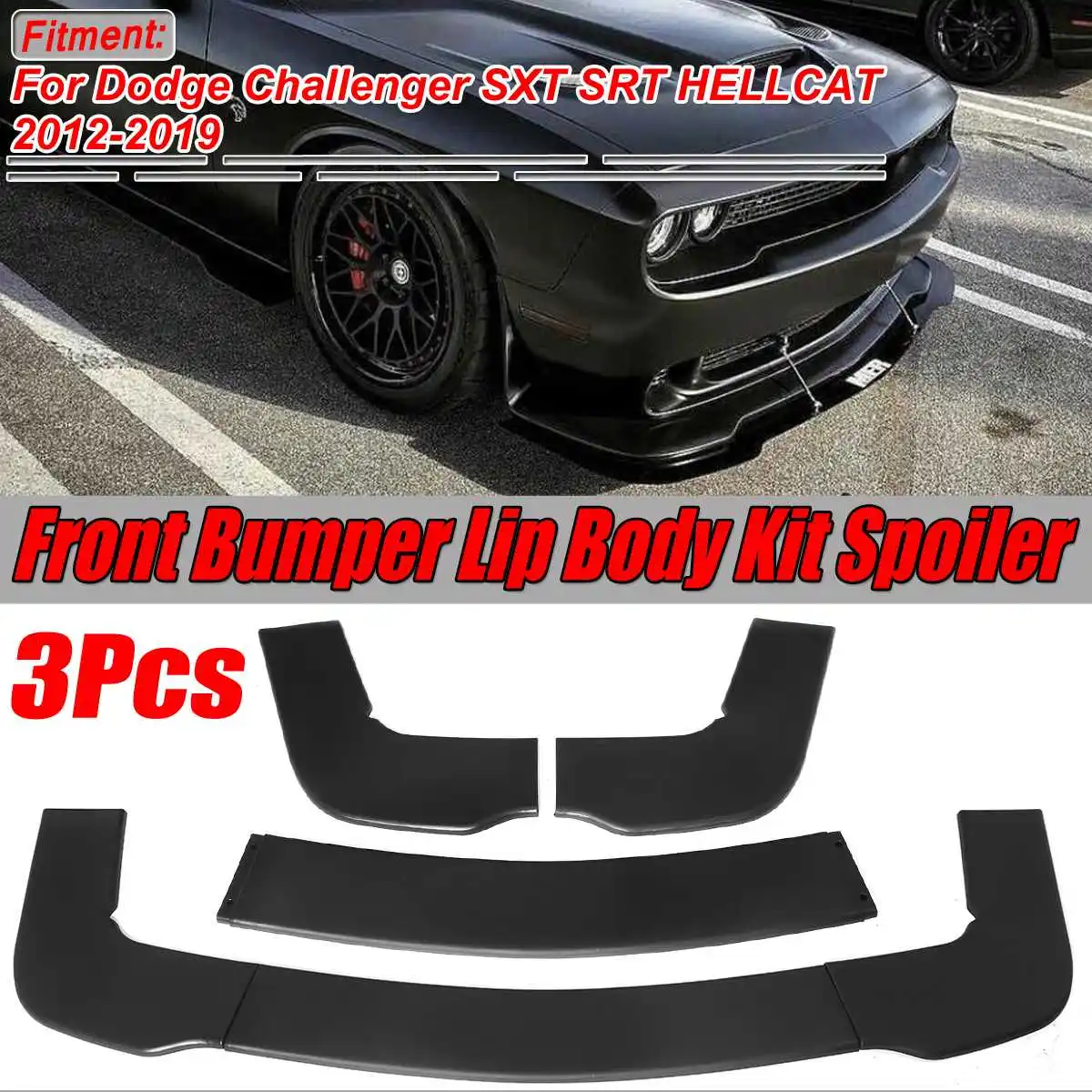 

Matte Black 3PCS Car Front Bumper Splitter Lip Spoiler Diffuser Guard Cover Trim For Dodge Challenger SXT SRT HELLCAT 2012-2019