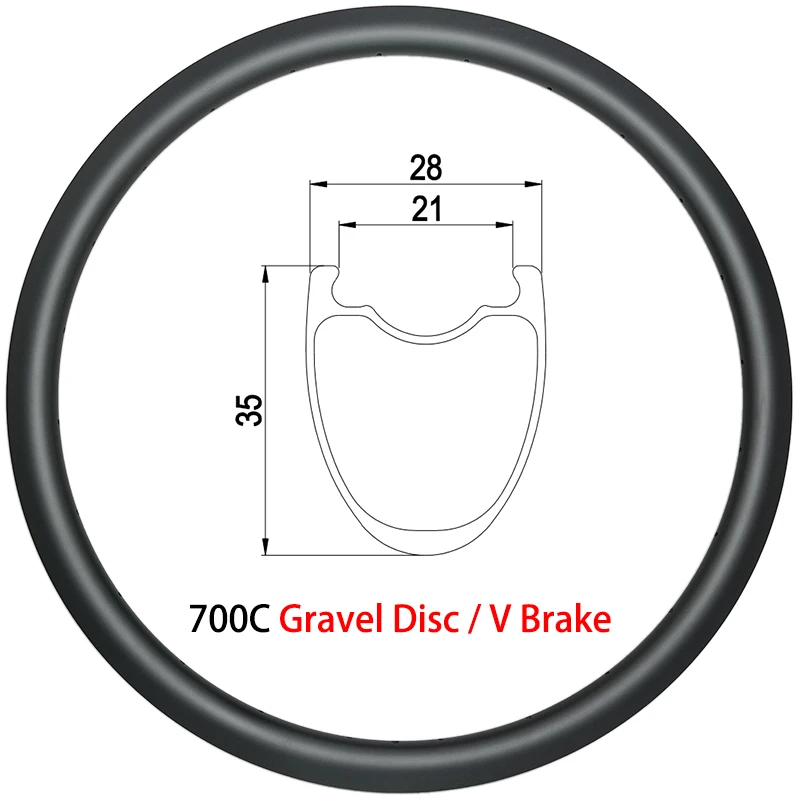 

Бескамерный углеродный дорожный обод 700C 35 мм, Ширина 28 мм, 21 мм, внутренний диск/V тормоз, циклокросс, гравий, велосипедное колесо с 16-36 отверс...
