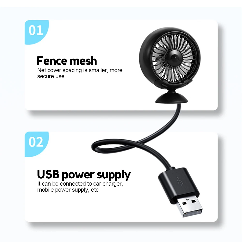 USB-вентилятор для автомобиля 3 скорости вращение на 360 градусов