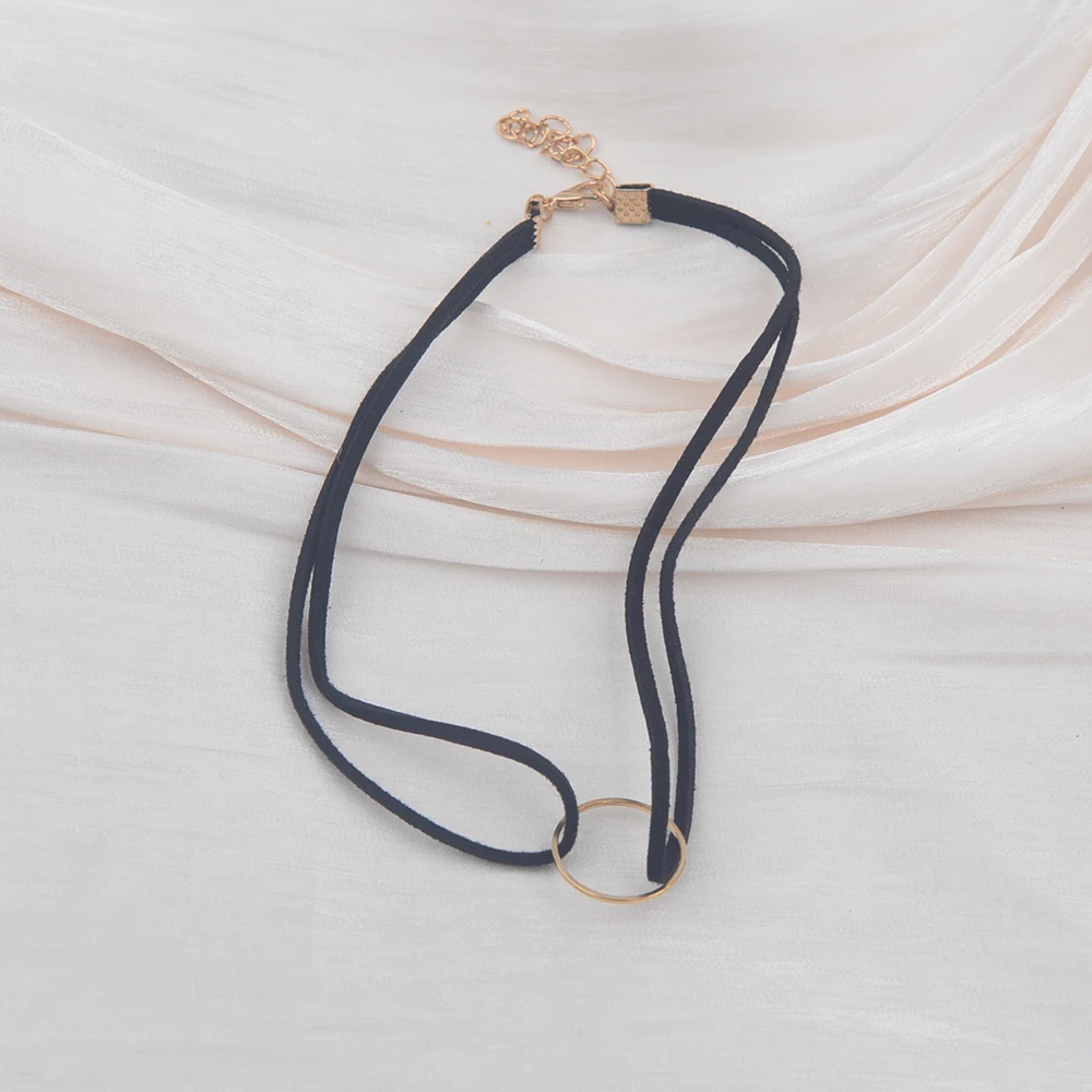 Женский двухслойный чокер с круглым кольцом