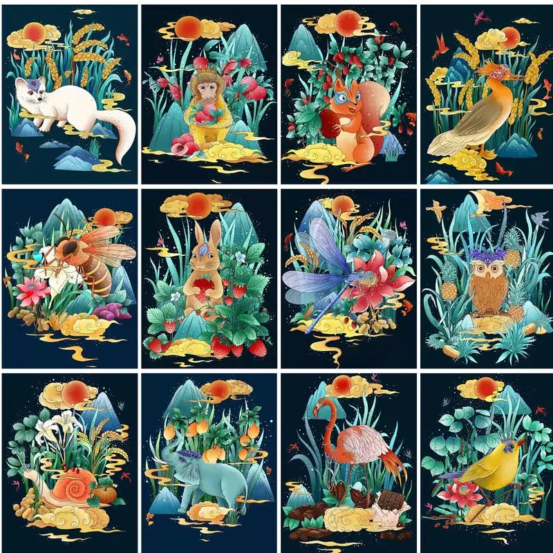 

RUOPOTY Oil Painting By Number Abstract DIY Paint By Numbers Owl and Bird On Canvas Home Decoration Frame Kits Gift 60x75cm