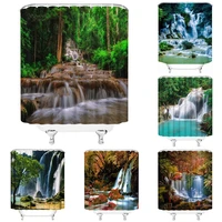 waterfall shower curtain forest lake natural tropical rainforest green jungle tree plant summer scenery fabric bathroom curtains