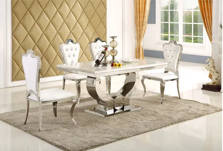 

stainless steel Dining Room Set Home Furniture minimalist modern marble dining table and 4 chairs mesa de jantar muebles comedor