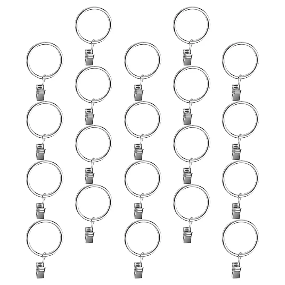 

20Pcs Curtain Rings Clips Bathroom Metal Drapery Hanging Circle with Clip
