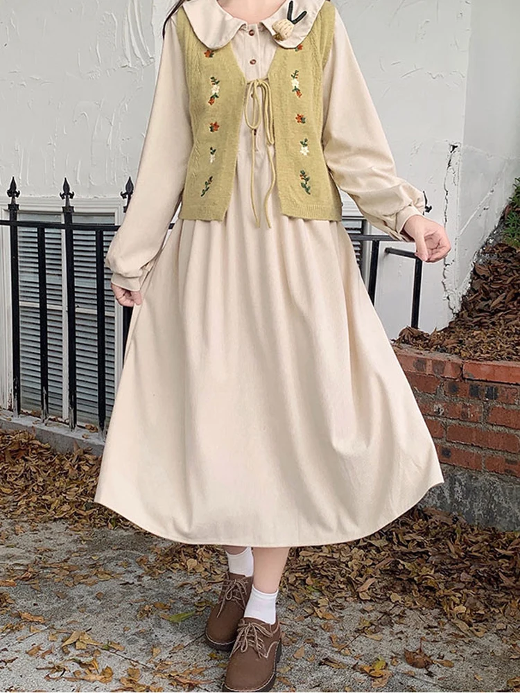 Женское вельветовое платье-рубашка с длинным рукавом и воротником Питер Пэн