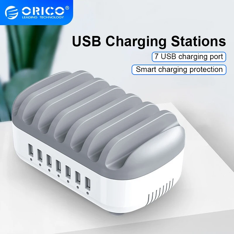 

ORICO 7 Ports USB Charger Station Charging Dock 70W 5V2.4A*7 USB Desktop Charger for iphone Kindle Samsung Xiaomi Smartphone