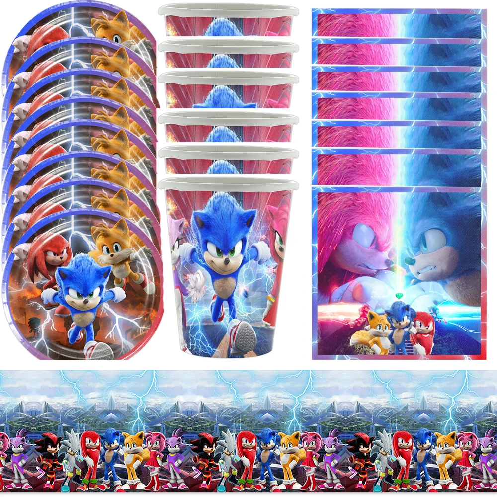 61pcs/lot Sonic Theme Kids Favors Cups Plates Happy Birthday Party Napkins Decoration Tablecloth Events Supplies