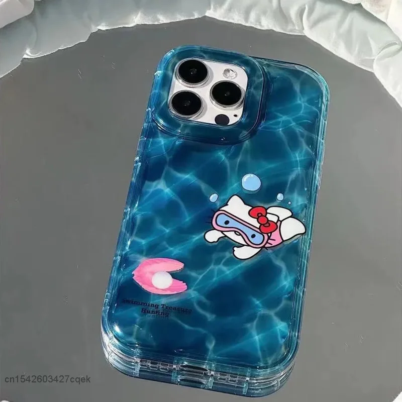 Sanrio Diving Hello Kitty Iphone Case Apple 11 12 13 14 Pro Max Trend Cover With Holder Airpods 1 2 3 Pro Wireless Headset Case