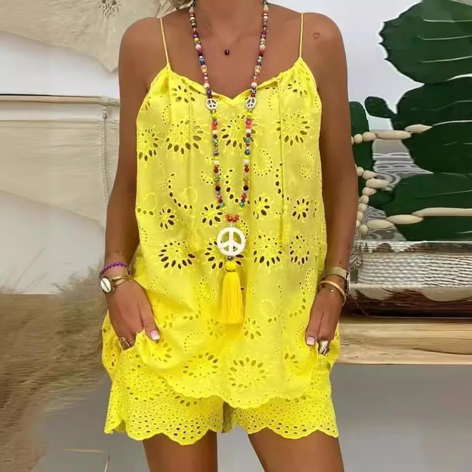 Женский Повседневный комплект из двух предметов топ без рукавов с V-образным