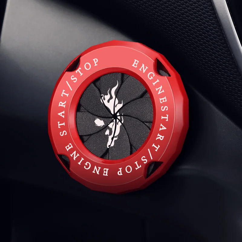 

Car Decor Metal Flame Skull Engine Ignition Start Switch Rotate Cover Onekey Start Stop Button Sticker Auto Interior Accessories