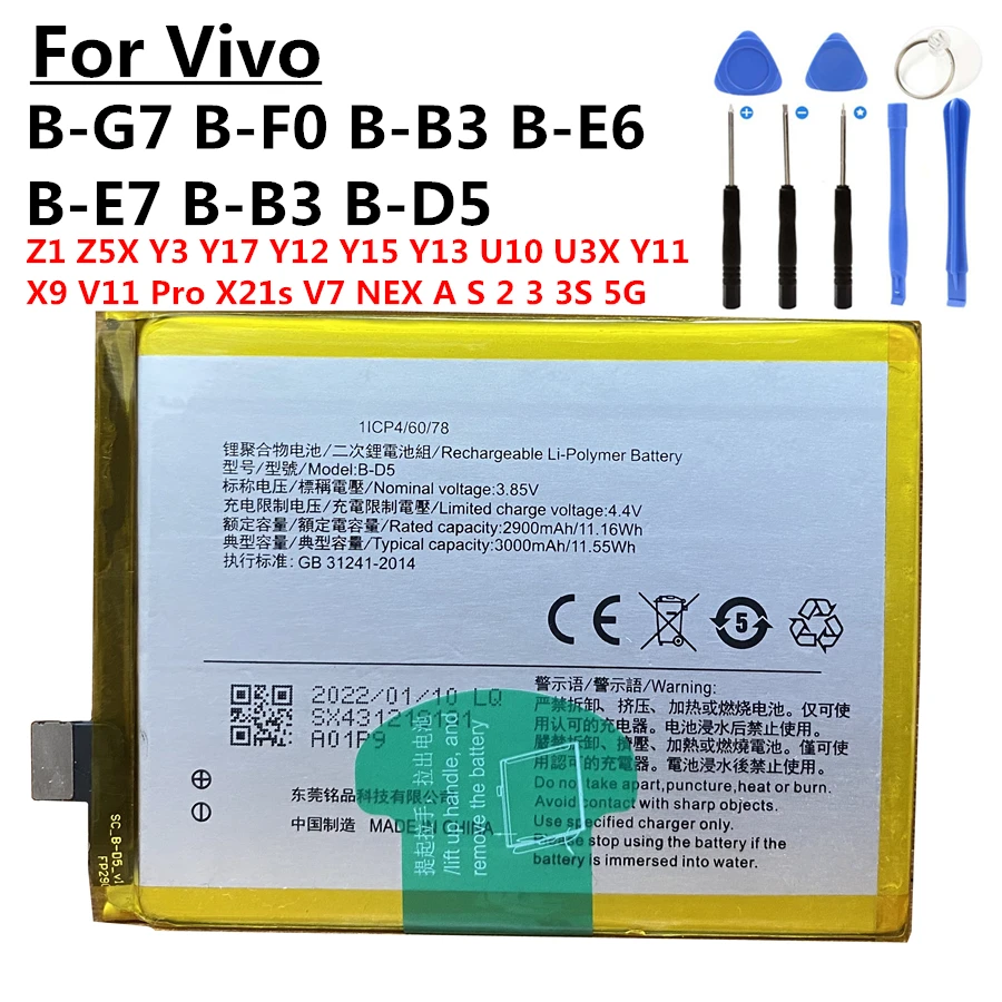 

B-G7 B-F0 B-B3 B-E6 B-E7 B-B3 B-D5 Battery for Vivo Z1 Z5X Y3 Y17 Y12 Y15 Y13 U10 U3X Y11 X9 V11 Pro X21s V7 NEX A S 2 3 3S 5G