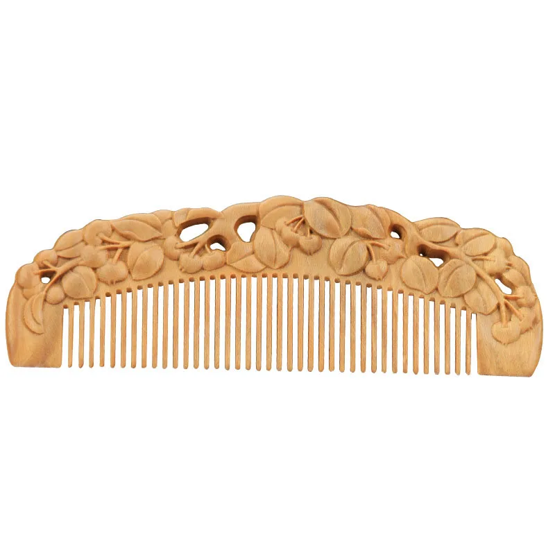 

Natural Green Sandalwood Comb Engraved Peach Wood Healthy Massage Anti-Static Comb Hair Care Tool Beauty Accessories