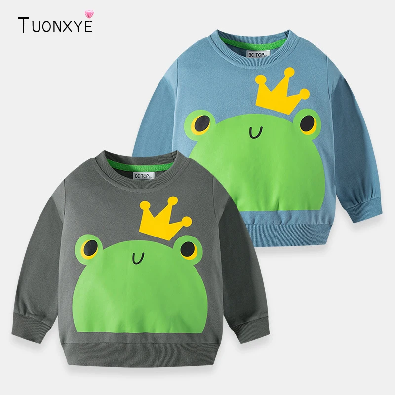

TUONXYE Autumn Boys Long Sleeve Sweatshirts Cartoon Cute Frog Print Soft Breathable Knitting Cotton Baby Children's Clothes 2-9y