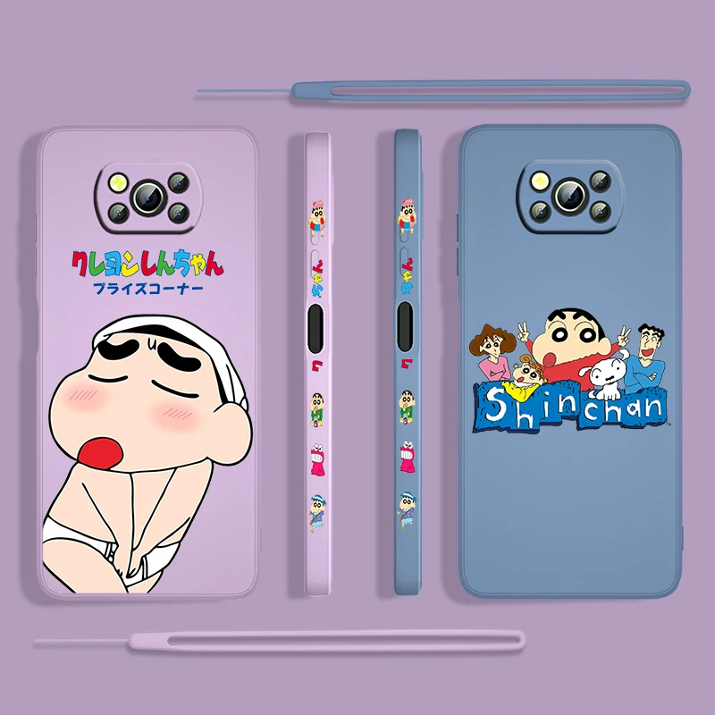 

Cartoon Cute Crayon Shinchan For Xiaomi POCO X3 NFC F3 GT M4 M3 M2 Pro C3 X2 11 Ultra Silicone Liquid Left Rope Phone Case Cover