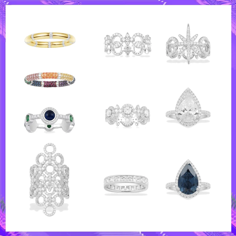 

Yumm 925 Sterling Silver Round Zircon Rainbow Design Sense Classic Six Star Ring Light Luxury Summer Fashion Women's Jewelry New
