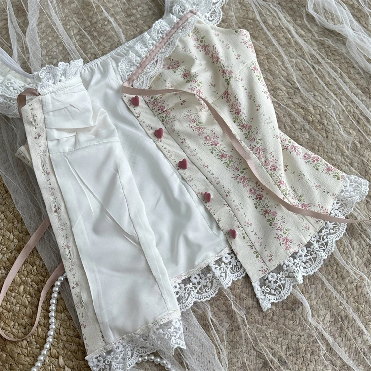 Женский Кружевной укороченный топ с рукавами-фонариками и мини-юбка