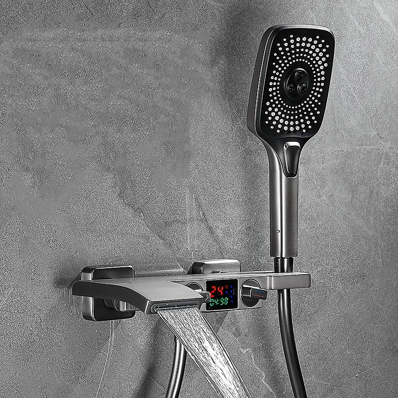 Латунный Смеситель для ванны с цифровым дисплеем смеситель душа Водопад