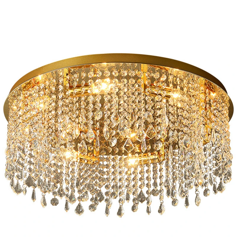 

New Arrival Luxury Crystal Ceiling Lamp Gold Livingroom Hotel Lobby Post Modern Warm White Simple Creative Exhibition Hall Light