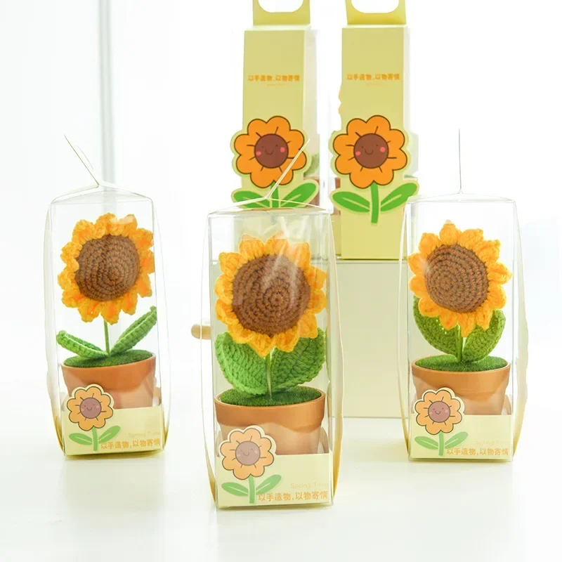 Праздничный подарок: вязаные горшечные растения ручной работы с подсолнечниками