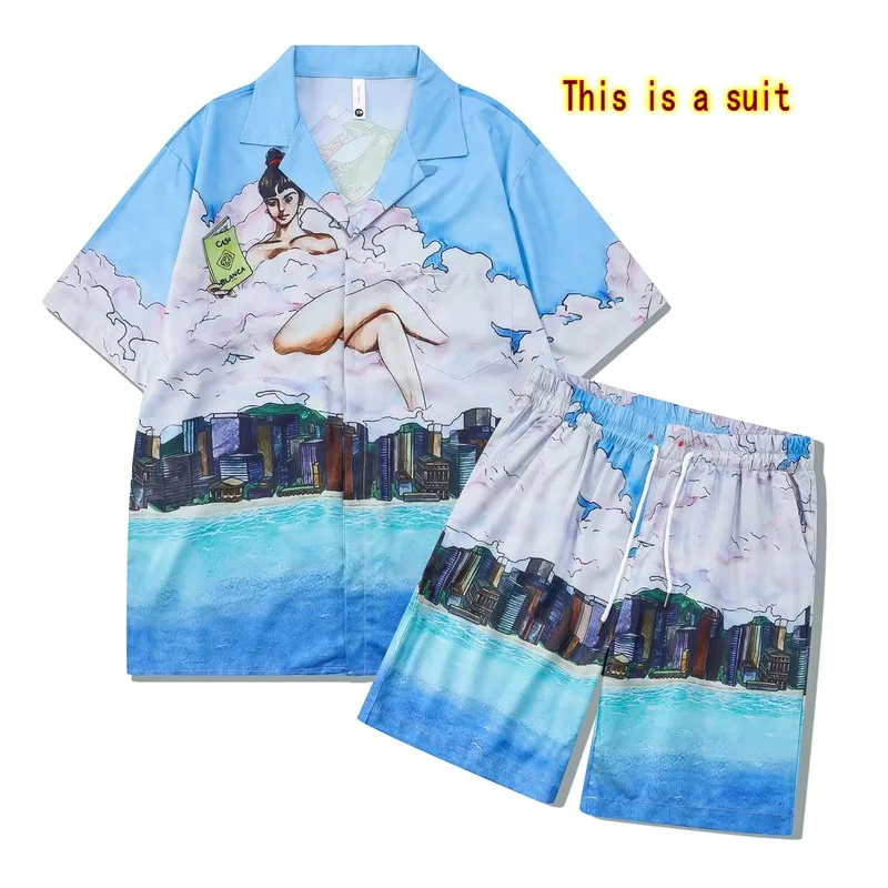 

Beach Building Printing Casablanca Shirt Men Women Best Quality Hawaiian Shirts Tee