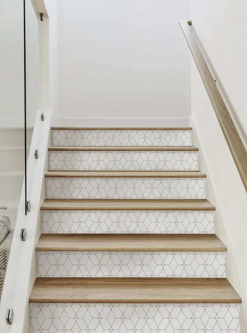 

Hexagon Geometric Art Deco Lines, Off-White, Stair Riser Wallpaper