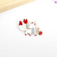 chinese style lantern fox enamel pin cartoon fox animal lapel badge wholesale clothing metal brooches jewelry to send to friends