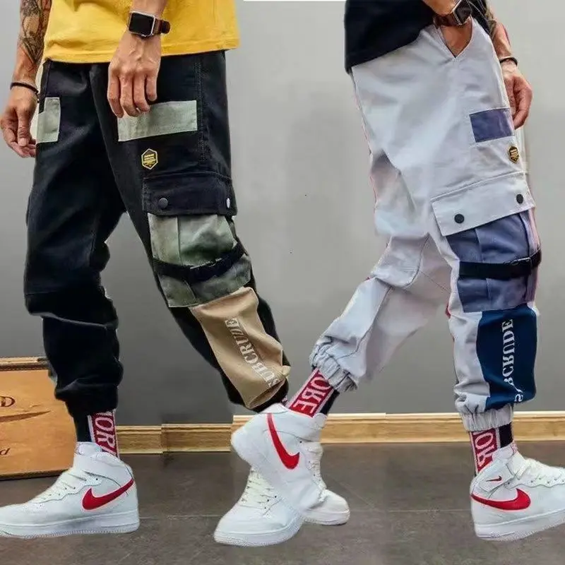 

Classic Streetwear Casual Men Ribbons Harem Jogging Pants Male Slim Fit Spring Cargo Pants Multi-Pockets Women Trouser X98