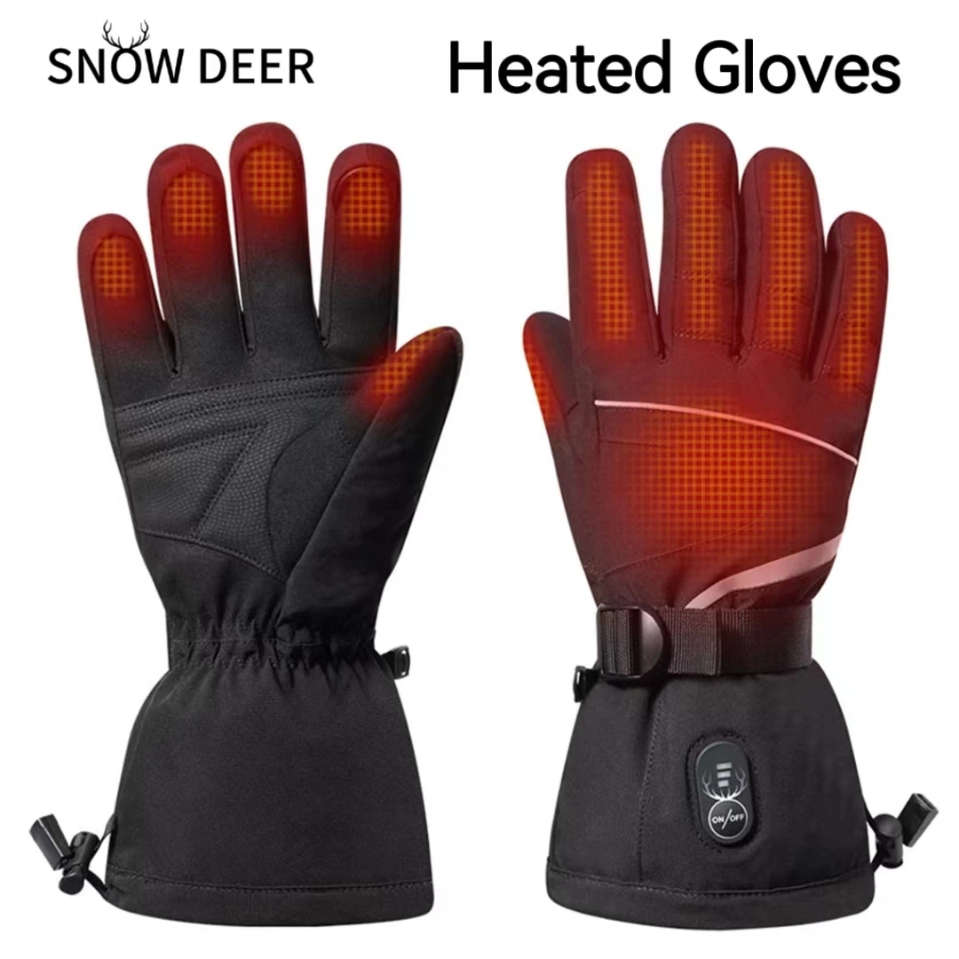 SNOW DEER Winter Heated Glove For Men Rechargeable Electric Ski Heating Gloves Motorcycle Heated Mittens Waterproof Touch Screen