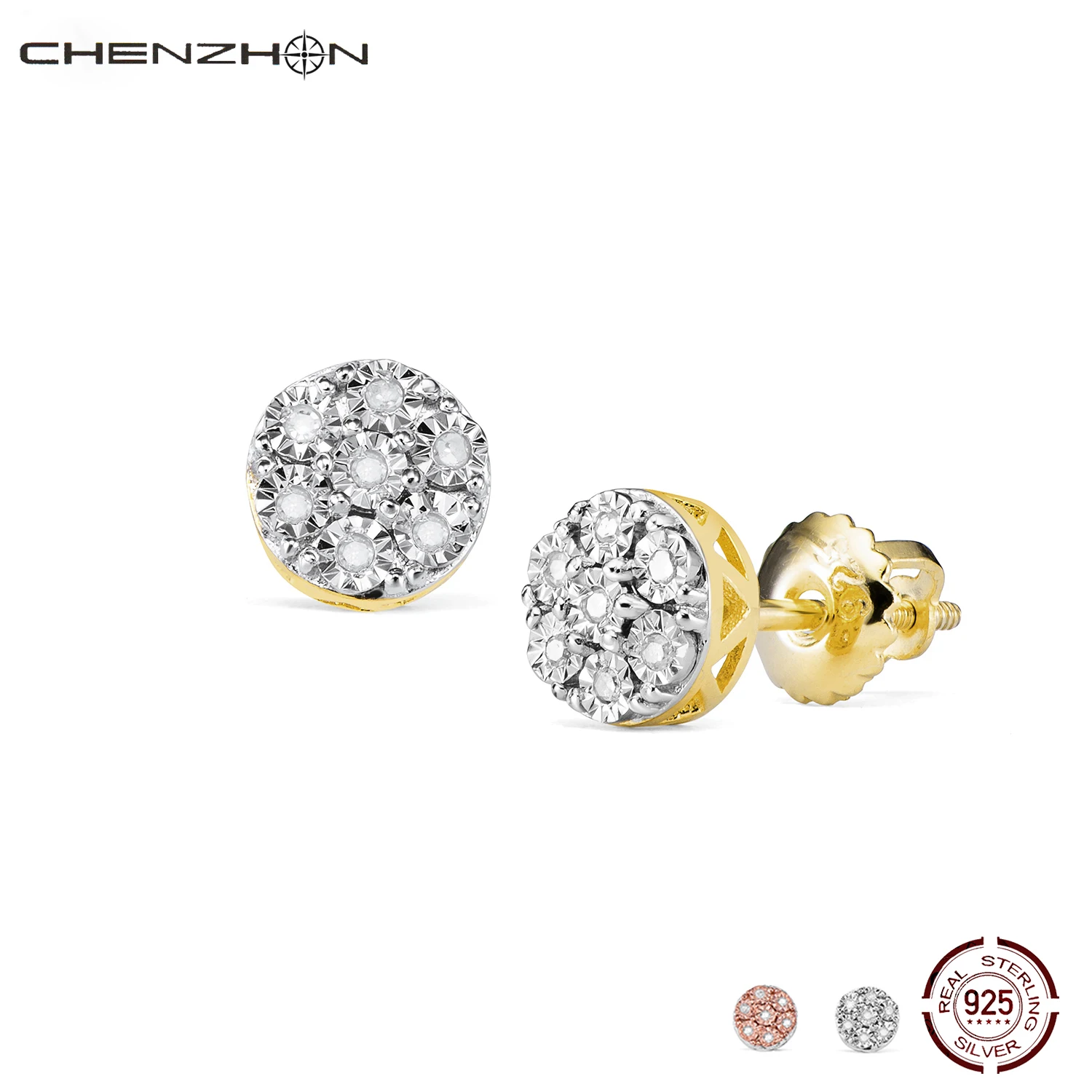 CHENZHON  Diamond Earrings Wedding Ladies Classic Jewelry 925 Sterling Silver  Earrings Gift
