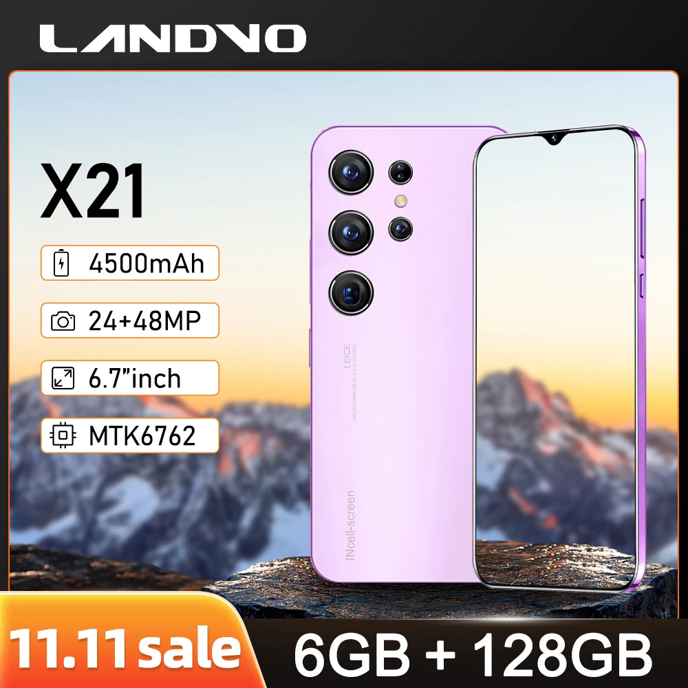 

Landvo X21 Mobile Phone Smartphone Android 4500mAh Battery 6GB+128GB 48MP Camera 6.7" HD Octa-Core Global Version Cell Phone