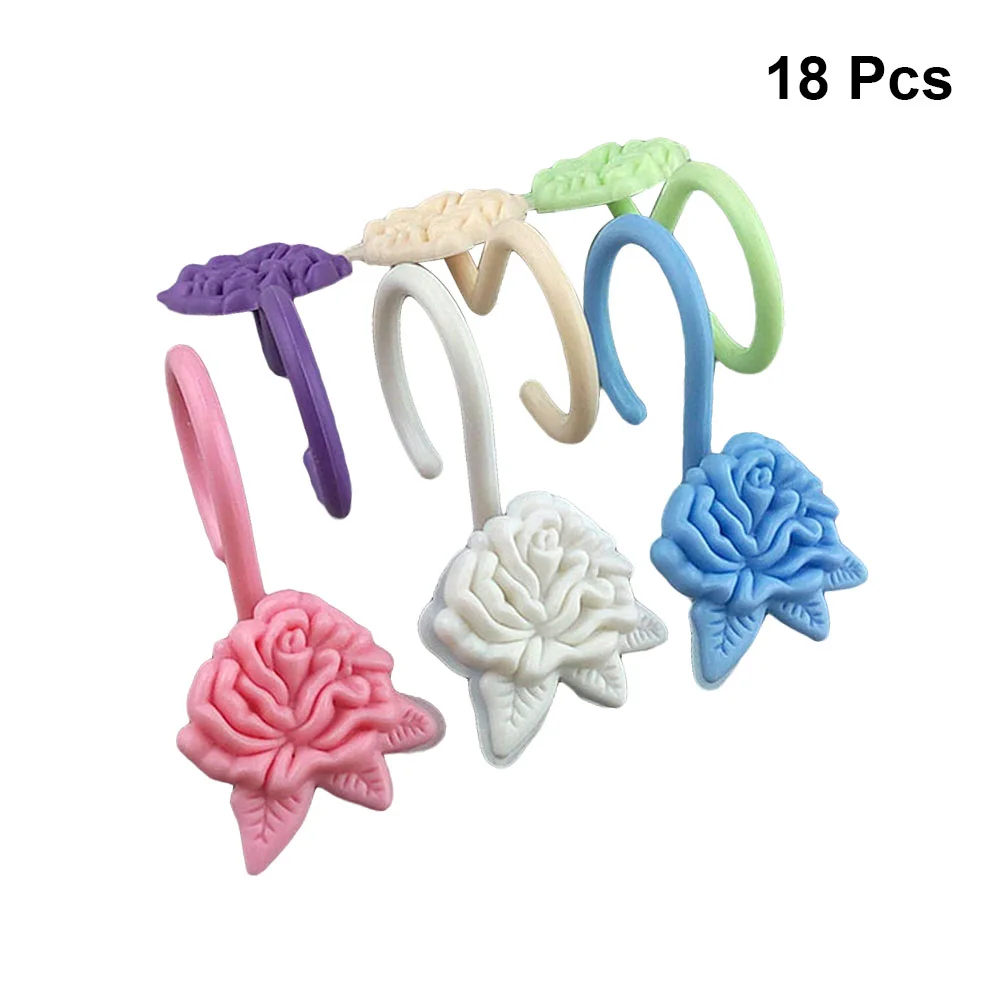 

18pcs Curtain Hooks Rose Shape Decor Bath Drape Loop Clip Glide Rings Hangers (Green, Blue, Purple, White,