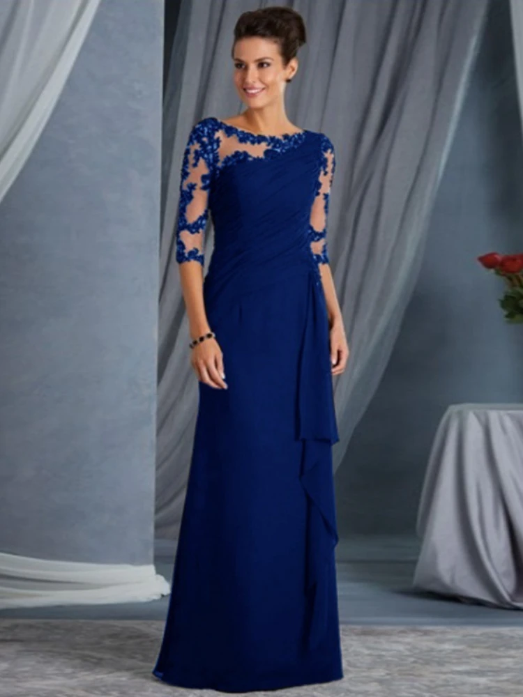 

Women's Dress 2022 Summer New Sexy Lace Perspective Elegant Temperament Round Neck Medium Sleeve Dress Long Skirt