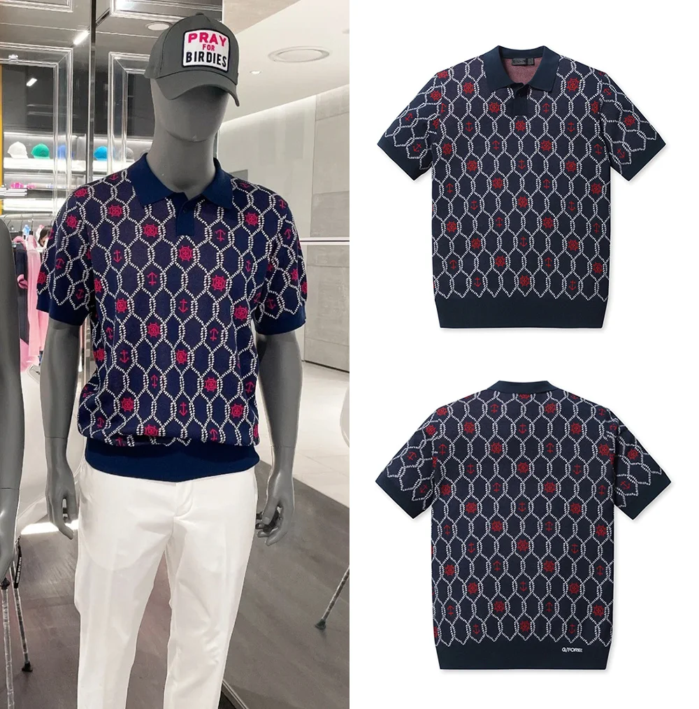 

Golf Shirts Summer Knitted Short Sleeve Men's High-quality Jacquard knitting Golf Top Outdoor Sports Thin Knit Polo Shirts